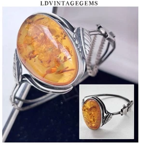 Vintage Jewellery Art Nouveau Style 925 Large Baltic Amber Bangle / Bracelet - Picture 1 of 10