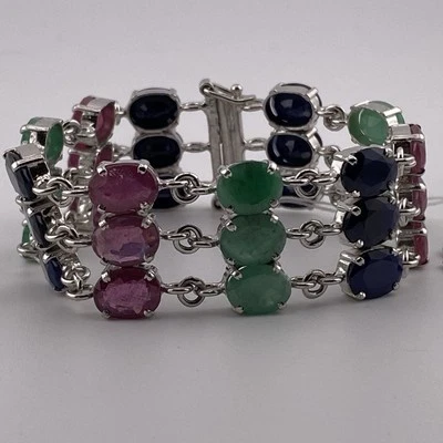 Brazalete S925 piedras zafiro esmeralda rubí natural multi bellamente elaborado Foto 1 de 4