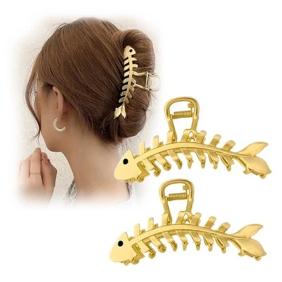2PCS Large Metal Hair Claw Clips, Fish Bone Shape, Non-slip Hollow Hair Jaw C... - Изображение 1 из 4