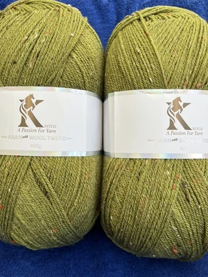 2 x 400g Knitco Aran With Wool Tweed In Leaf Green - Image 1 of 4