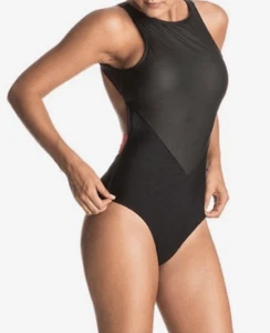 Roxy L neu mit Etikett Sand to Sea beschichteter Badeanzug mit Kontrastbesatz schwarz pink - Bild 1 von 12