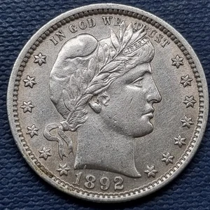 Cuarto de barbero 1892 25c alto grado AU - UNC #93649 - Imagen 1 de 2