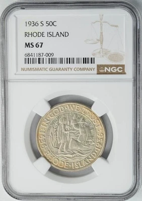 1936-S Rhode Island Half 50c MS67 NGC 950476-21 - Image 1 of 4
