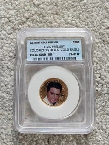 2002 US Mint Elvis Presley $10 1/4 oz Colorized Gold Eagle Coin BU with CoA - Picture 1 of 5