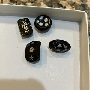 4 Victorian Era Black Glass Buttons  Gold Luster Estate - Picture 1 of 3