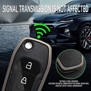 Metal Leather Key Fob Cover For Ford Accessories Key Shell Holder Case Keychain - Picture 1 of 7