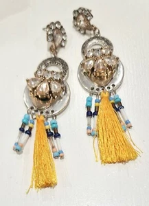 Boho gelb glitzernde Statement Ohrringe Ethno Bauchtanz Hippie Festival Gypsy - Bild 1 von 4