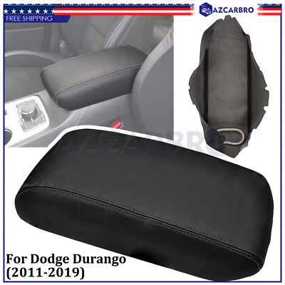 Cubierta de tapa de consola reposabrazos de cuero negro para Dodge Durango 2011-2019 puntada negra Foto 1 de 4