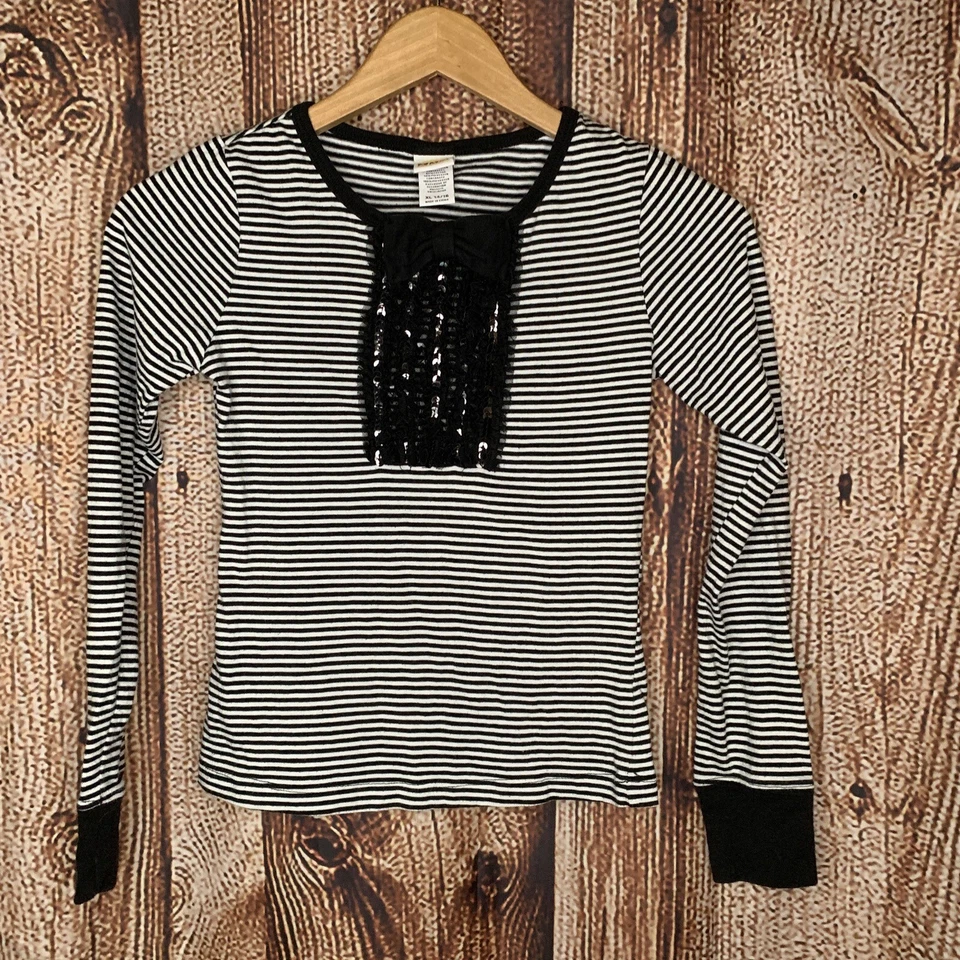Camiseta Harajuku Mini Para Target Niña Manga Larga Blanco y Negro Rayas Top XL Foto 1 de 3