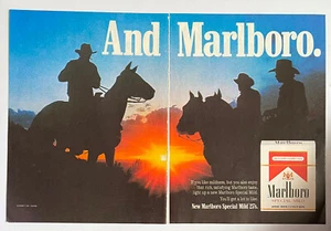 Marlboro Cigarettes Cowboy Horse Sunset ~ Vintage 1980 Two Page PRINT AD 80s - Picture 1 of 1