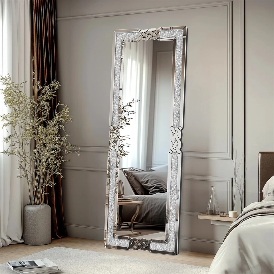 XL Crystal Full Length Floor Mirror Crushed Diamond Full Body Mirror Silver Long - Image 1 of 4