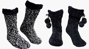 Jane & Bleecker 4 Pairs Slipper Socks womens Black& blue  Popcorn Stitch