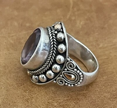 Anillo de amatista genuina vintage de oro amarillo de 18 quilates de SUARTI BA de la década de 1990 talla 6 Foto 1 de 4