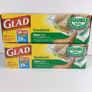 (2) GLAD SANDWICH ZIPPER DOUBLE SEAL Bags 29ct (30% Bonus Compared To 22ct). - Picture 1 of 7