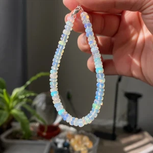 Rainbow White Opal Beads Delicate Healing Crystal Minimalist Woman Bracelet - Picture 1 of 5