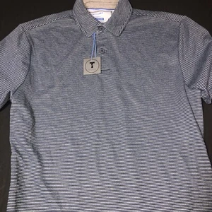 Twillory Shirt SM Navy / Heather Grey Stripe Polo Polyester Athleisure SS - Bild 1 von 8