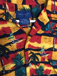 Vintage 80er Hawaiihemd Camp Towncraft Rayon Ananas Segelboote Palmen M - Bild 1 von 6