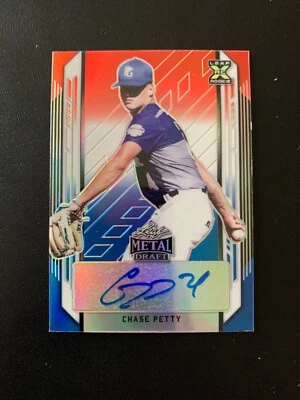 2021 Leaf Metal Draft #/10 auto Chase Petty Twins Red Blue - Image 1 of 2