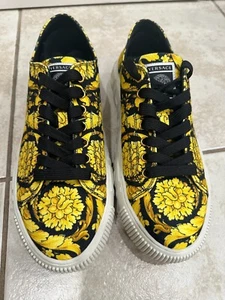 VERSACE MEDUSA Versace Yellow/Black Canvas Baroccoo Lace Up 40,40.5,41 AUTHENTIC - Picture 1 of 4
