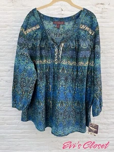 Gloria Vanderbilt Woman's Callie Rich Royal Combo Blouse. Sz 3X Sequins. NWT - Picture 1 of 15