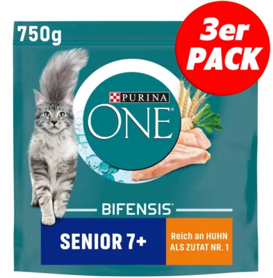 PURINA ONE BIFENSIS Senior 7+ Katzenfutter Trockenfutter mit Huhn 3 x 750g