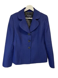 Evan Picone Career Casual Jacket Blazer Royal Blue & Black Lined 10 - Picture 1 of 9