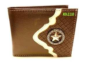 Western Style Star Brown Color Men's Bi-Fold Wallet - Picture 1 of 3
