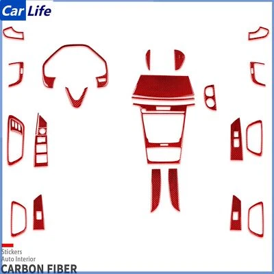 Juego completo de 27 piezas de cubiertas interiores de fibra de carbono roja para Acura TLX 2015-2020 Foto 1 de 4