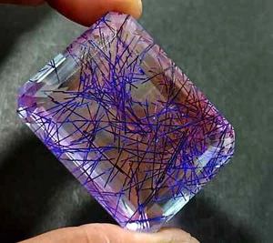 Certified 208.15 Ct EMERALD Cut Natural PURPLE Rutilated Quartz Loose Gemstone - Picture 1 of 6