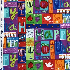 Happy Hanukkah Patchwork Hallmark Occasion Free Spirit Westminster Fabric 3.5 Yd - Picture 1 of 11
