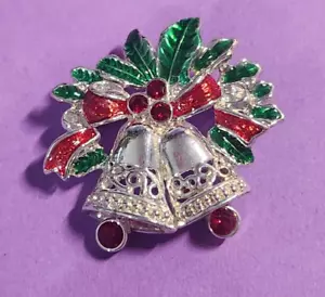 AVON Spilla Vacanze Spilla Slitta Campane Strass Smaltato Firmato NUOVO - Foto 1 di 7