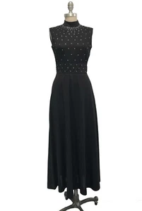 Vintage 70er R&K Strickkleid schwarz lang ärmellos Maxikleid formell Strass 4/XS - Bild 1 von 9