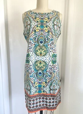 Nuevo sin etiquetas Vestido recto sin mangas floral geo psicodélico London Times talla 12 Preppy Mod Foto 1 de 4