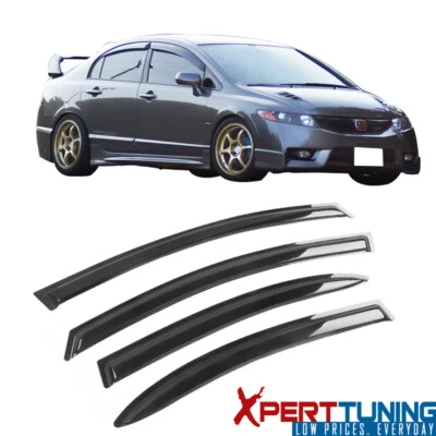 Fits 06-11 Honda Civic Sedan Slim Style Window Visors Vent Rain Guard 4PCS - Imagem 1 de 4