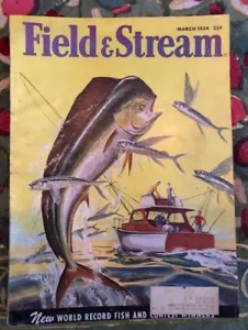 FIELD & STREAM MAGAZINE March 1954 COVER Art Cavaliere Flying Fishing Canada - Picture 1 of 3