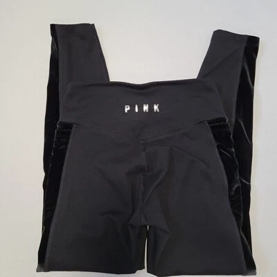 Victoria's Secret PINK Leggings "COZY" Black Velour Side Panels EUC Size XS - Image 1 of 4