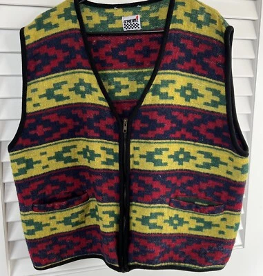 Vintage Avanti Vest Wool Blend Aztec Southwestern Full Zip Pockets Size XL - Image 1 of 4