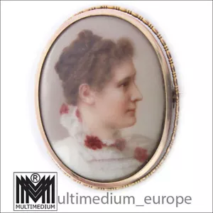 Jugendstil Gold Porzellan Brosche Miniatur Portrait Malerei brooch - Bild 1 von 4