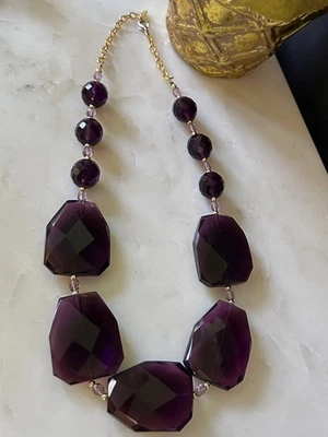 Collar De Colección Yochi NY Multifacético Vidrio Púrpura Piedra Firmado +🎁 Foto 1 de 4