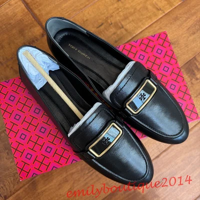 NIB Tory Burch 154099 Georgia Loafer Leather Flat Shoe Perfect Black Size 10 - Image 1 of 4