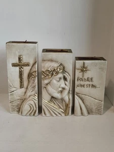 Jesus 3-Piece Double-Sided Ceramic Candles Nativity On Reverse - Picture 1 of 11