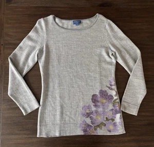 Pendleton Merino Wool Sweater Women’s Small Gray Floral Herringbone Pullover - Picture 1 of 8