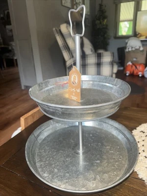 NEW Dolly Parton 2-tier GALVANIZED METAL TRAY RED SIGNATURE BUTTERFLY DOLLAR GEN - Image 1 of 4