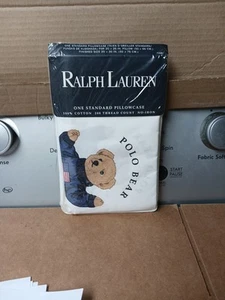 Ralph Lauren Polo Teddybär Kissenhülle weiß blau Pullover 100% Baumwolle 200... - Bild 1 von 6