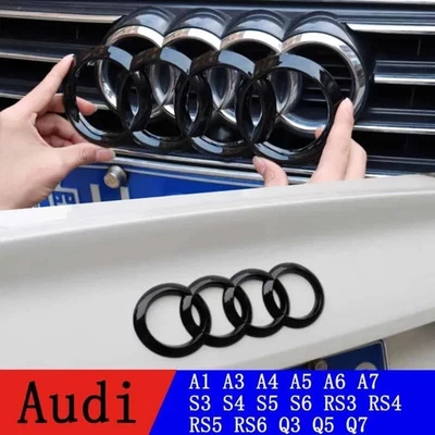 Rear Front Back Badge Boot Badge Rings Logo Emblem For Audi A3 A4 A5 Q3 Q5 Q7 - Image 1 of 4