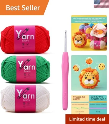 Smooth Cotton Blend Crochet Yarn - Beginner's Kit with Essential Accessories - Image 1 of 4