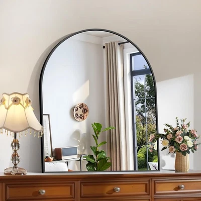 Arched Wall Mirror, 30"x36" Black Arched Mirror with Tempered Glass, Metal Fr... - Image 1 of 4