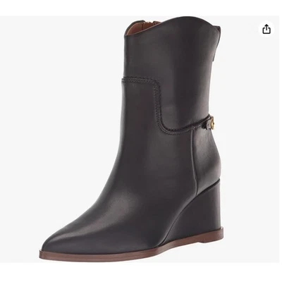 Franco Sarto Eggplant Purple Leather Wedge Ankle Boots Womens 8M Pointed Toe NEW - Image 1 of 4