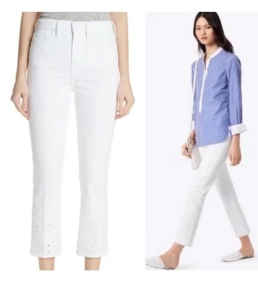 Tory Burch Keira Straight-Leg White Embroidered Eyelet Crop Jeans SZ 26/2 NEW - Image 1 of 4