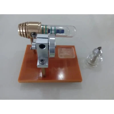 Miniature Metal Hot-Air Single-Cylinder Stirling Engine Model with Wooden Base - Image 1 of 4